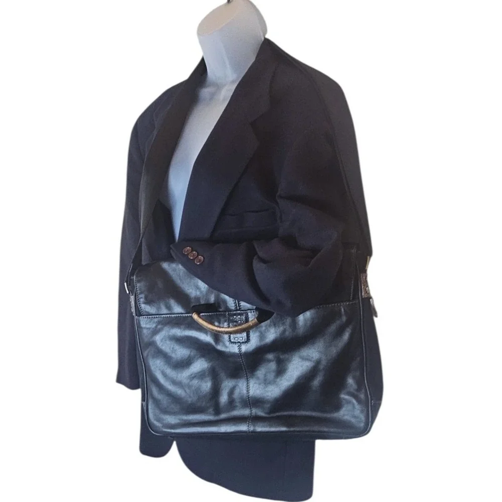 Boconi Black Leather Messenger Bag Briefcase Crossbody Laptop‎ Satchel Work Bag